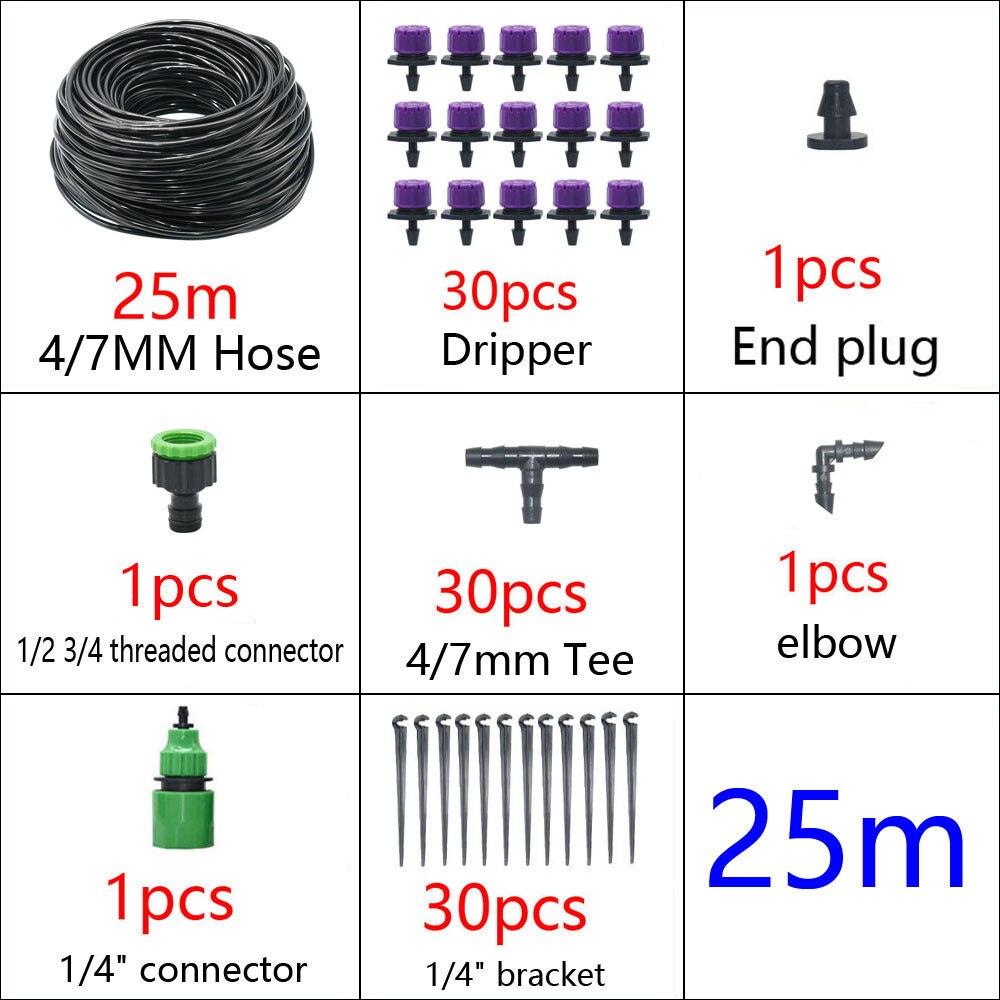5-50M Automatisch Tuinbewateringssysteem Waterdruppelirrigatiesysteem Plant Bewatering Kit Irrigatie Druppelaars Timer Set: Black