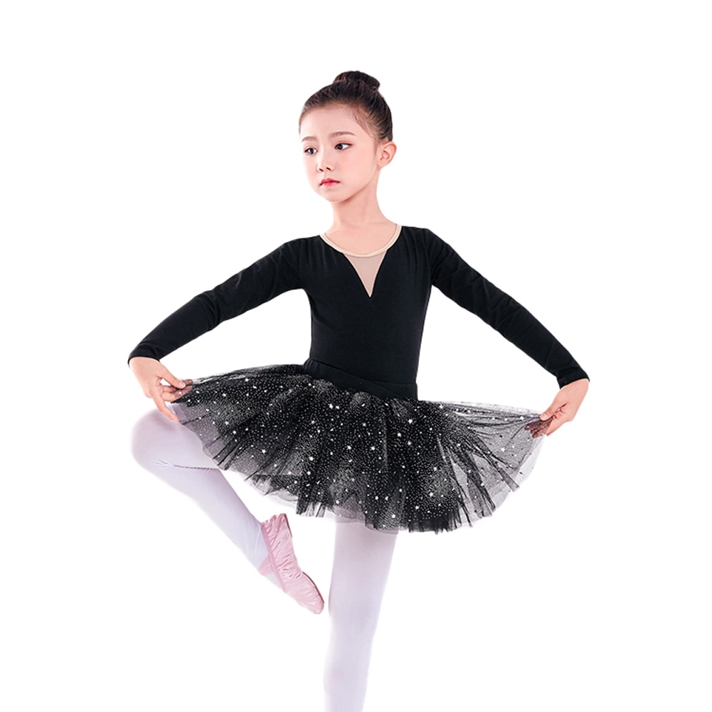 Kids Girls Layered Stars Sequins Tutu Skirt Children Princess Ballet Dance Dress Long Sleeve Fluffy Petticoat Skirt