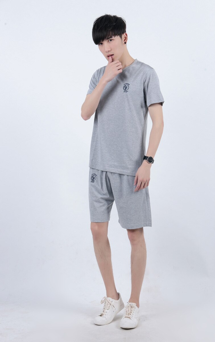 Men Cotton Homewear Pajamas Set pijama hombre verano	Summer Man Pjamas Suit Men's Sleep Shirt Home Pants Nightwear for Men: Light Gray / XXL