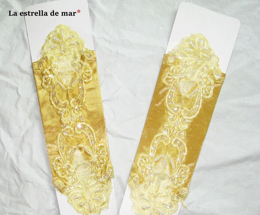 Gants de mariage pour mariée perle multicolore satin sans doigts mariée gants de mariage coude spot applique mariage perlé: Or