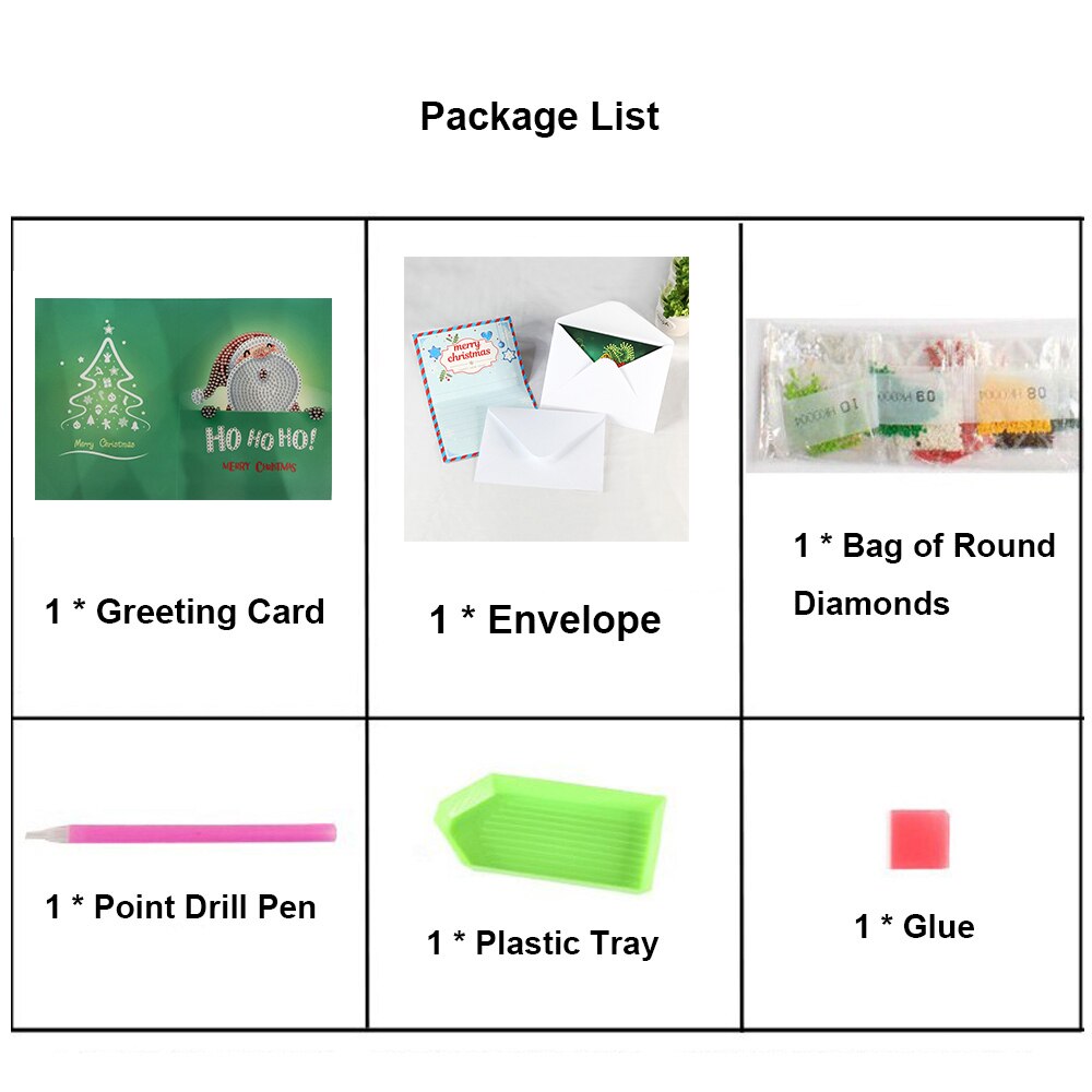 Merry Christmas Cards DIY Diamond Painting Handmade Card Round Drill Greeting Cards Rhinestones Arts Crafts Xmas