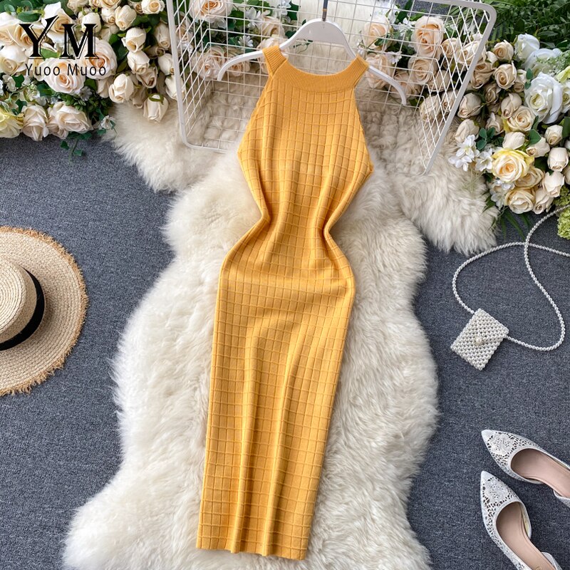 YuooMuoo-robe moulante, à la pour femmes, col licou, en tricot, sans manches, Streetwear, nouveauté pour l'été