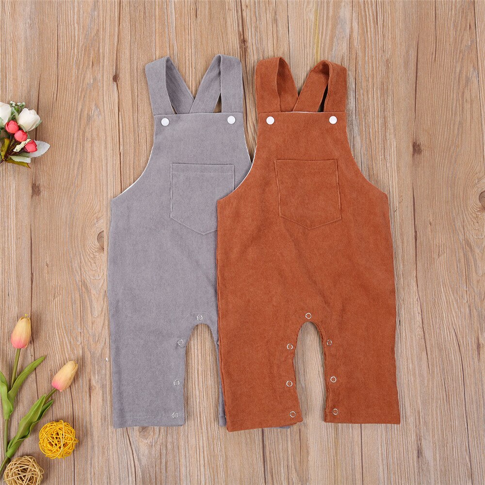 Monos de otoño para bebés y niños peleles con bolsillo sólido sin mangas con botones, pantalones casuales rectos, ropa de 2 colores de 0 a 24M, novedad de