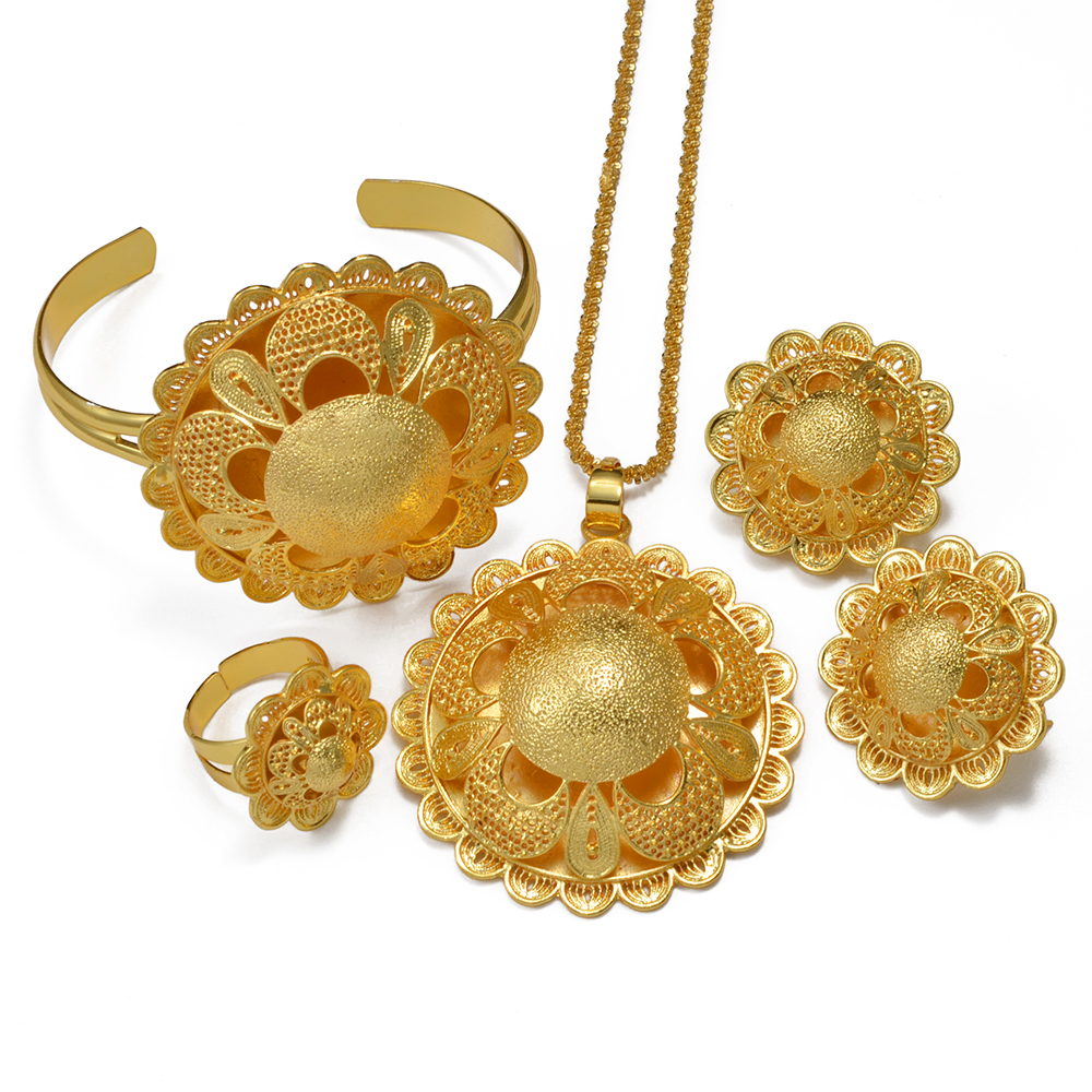 Anniyo 2025 Ethiopische sieradensets Ketting Oorbellen Armbanden Ring Afrikaanse bruiloft Habesha Eritrea Traditioneel # 383406