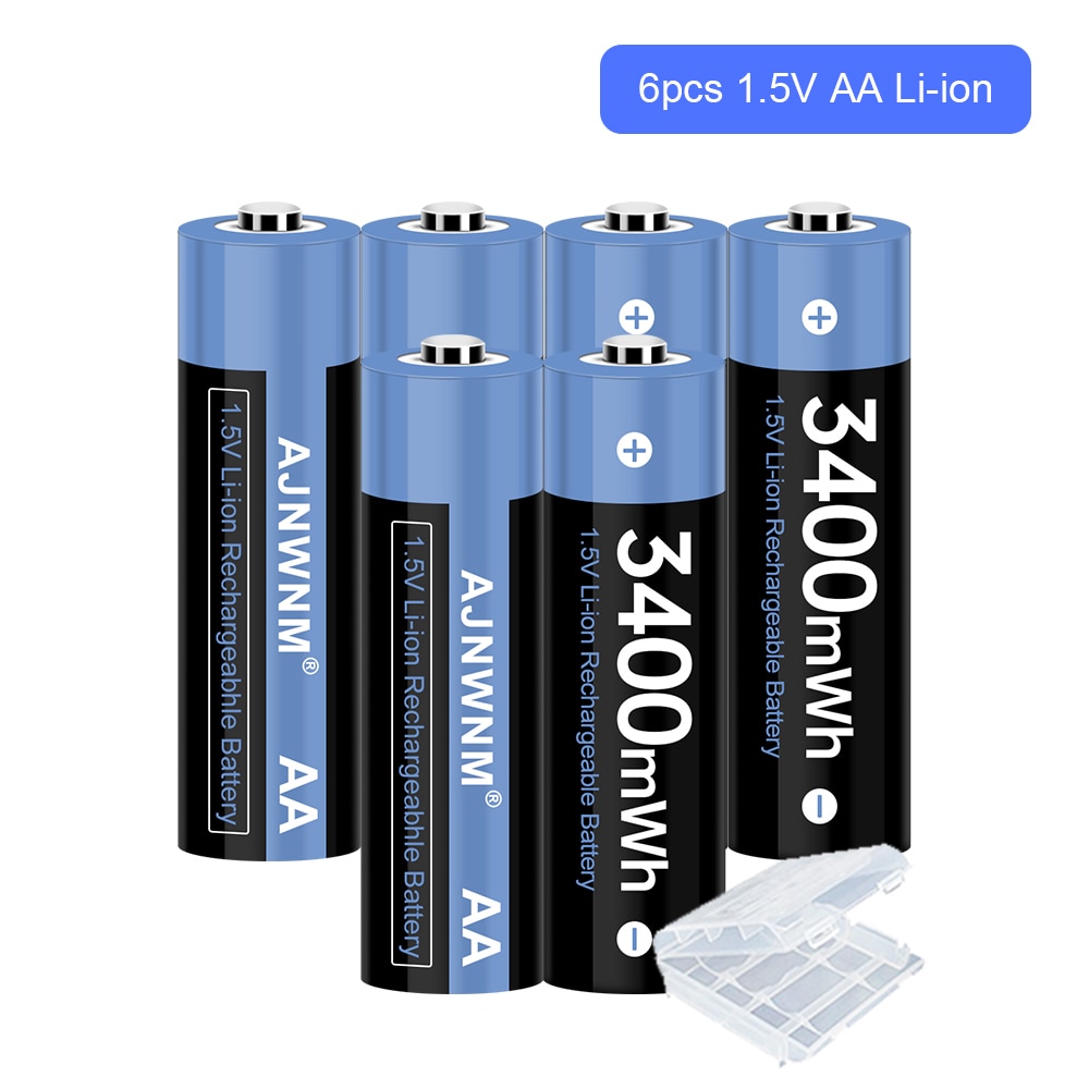 1.5V AA Rechargeable Battery 3400mWh Rechargeable Battery AA 1.5V for Controller Camera AA 1.5V Rechargeable Battery AA 1.5V: 6Pcs AA