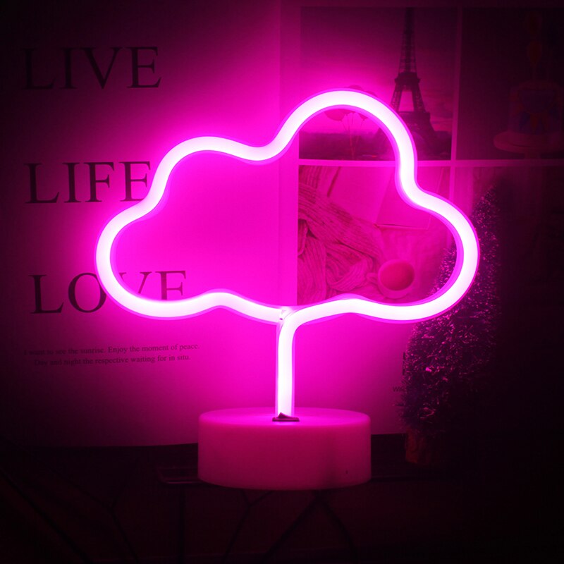 Wanxing Pink Clouds Shaped With Base Neon Sign Battery Powered Table Neon Night Light Lamp For Bedroom Desk Kids Room Decor