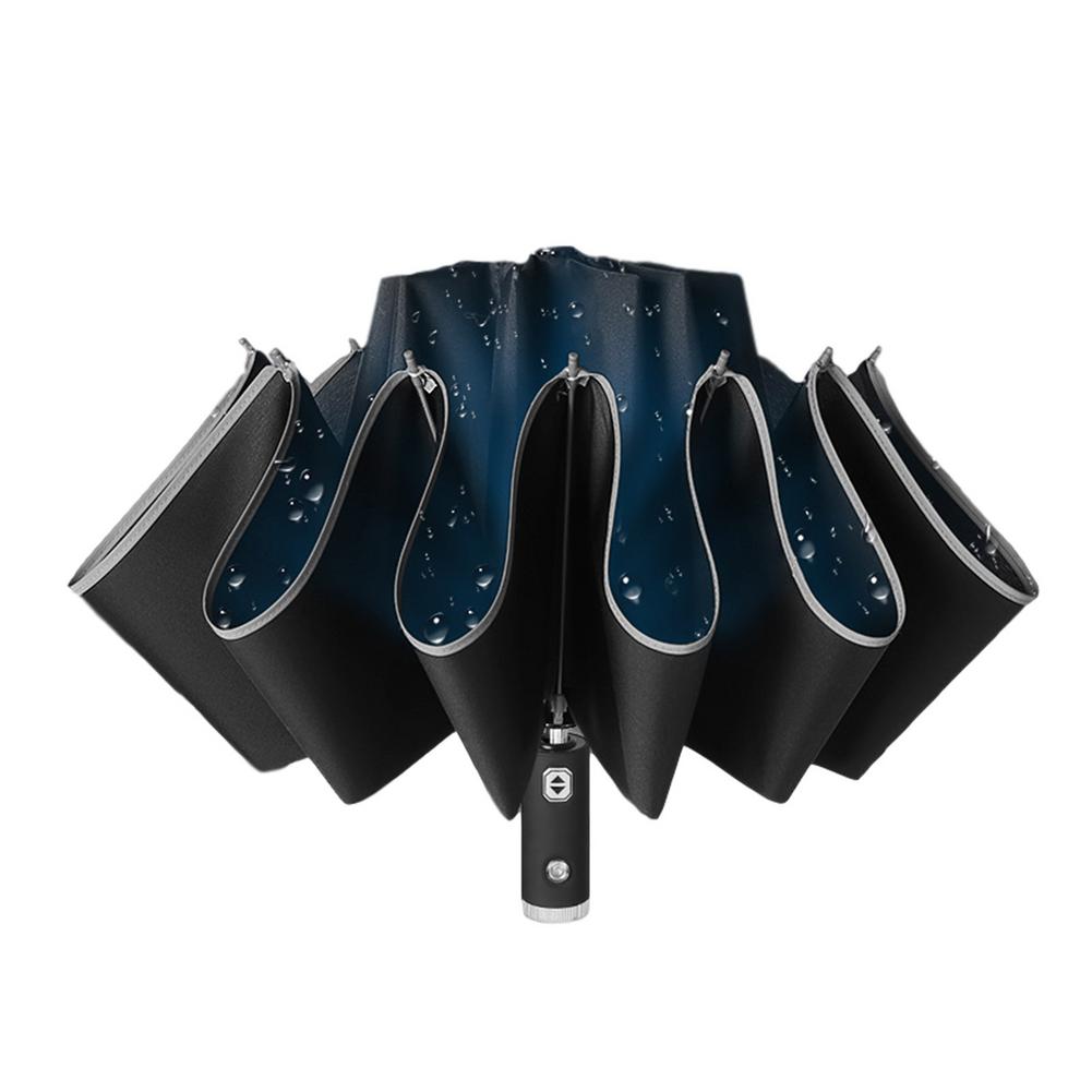 Automatic Reverse Folding Umbrella LED Reflective Strip Automatic Umbrella Flashlight Three-fold Windproof Car Business Umbrella