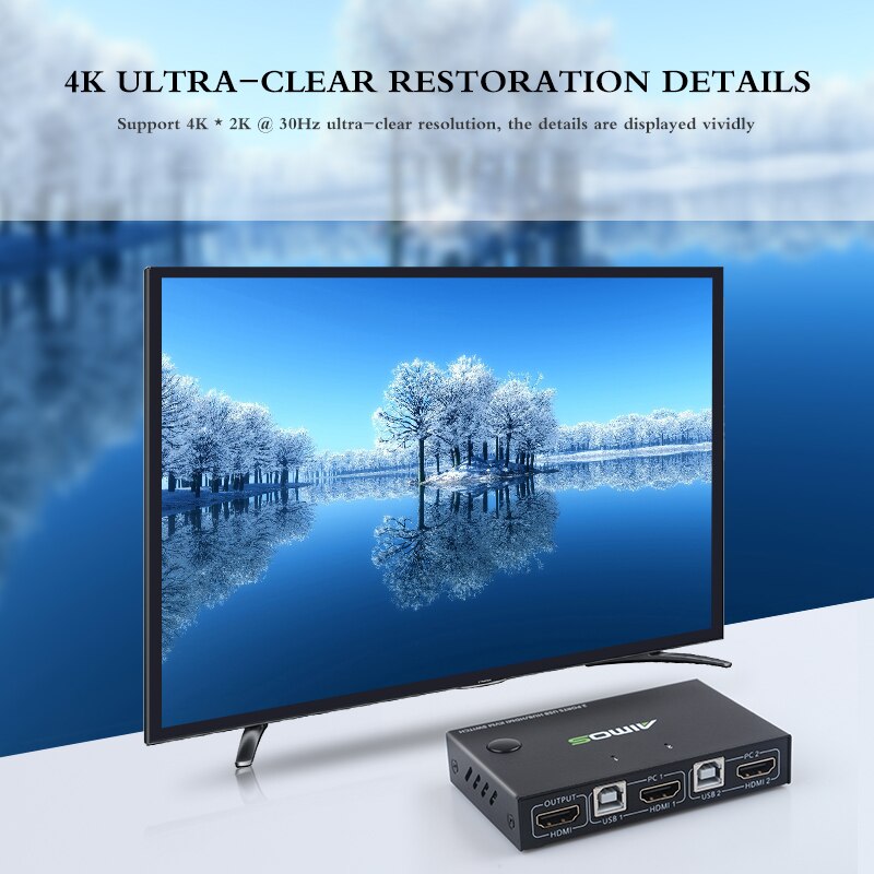 Für 2 PC teilen Tastatur Maus Drucker Stecker Und Paly Heraus 4K USB HDMI KVM Schalter Kasten Video Anzeige USB Schalter Splitter HEIßER
