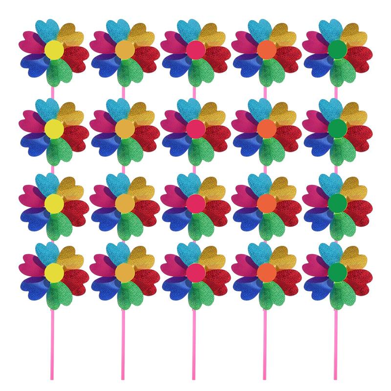 20Pcs Regenboog Kinderen Kleine Pailletten Kleurrijke Windmolens Pinwheels Speelgoed Voor Ornament Spelen Decoratie