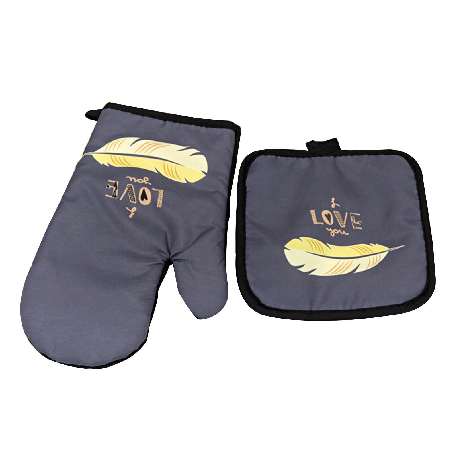 Juego de guantes de cocina antideslizantes para mujer, manoplas de horno y soporte para ollas, almohadillas calientes resistentes al calor, D1, 2 uds.: feather