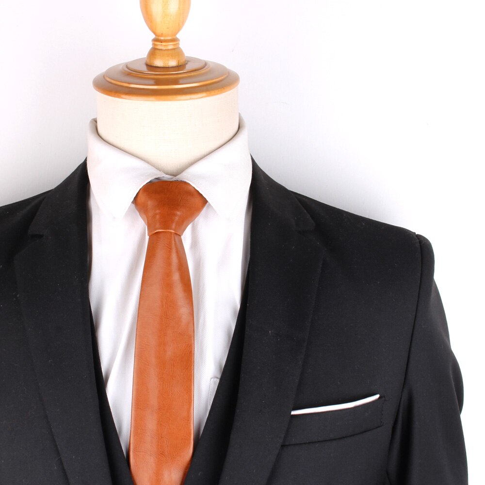Cravates en cuir PU pour hommes, solide, à la , pour mariage, costume d&#39;affaires,