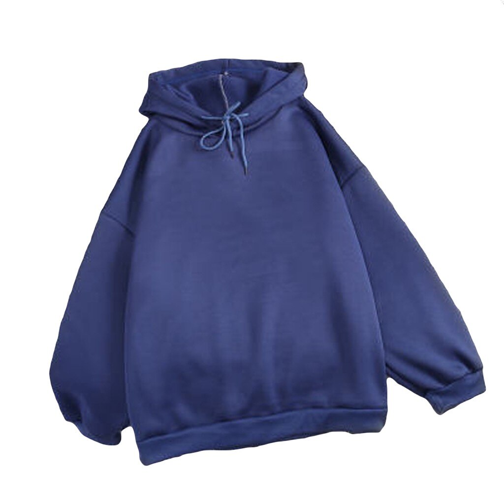 Womens Long Sleeve Hoodies Drawstring Pullover Solid Color Sweatshirts long-sleeved sweater Suéter de moda: L / Blue