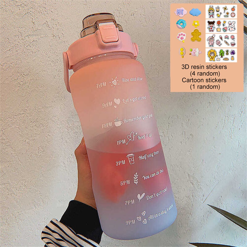 2L Eenvoudige Grote Capaciteit Waterfles Met Bounce Cover Tijd Gradiënt Lekvrij Cup Schaal Herinnering Outdoor Frosted Water Fles: 05