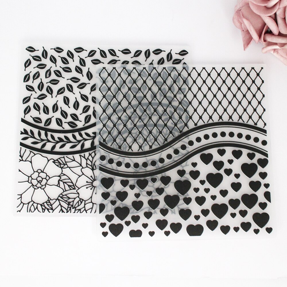2pcs leaf grid Love sweet Concave-convex plastic embossing template paper cutting die DIY scrapbook photo album greeting