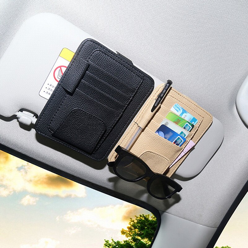 Universele Auto Zonneklep Opslag Pocket Lederen Bril Clip Card Case Multi Pocket Organizer Auto Interial Styling Accessorie