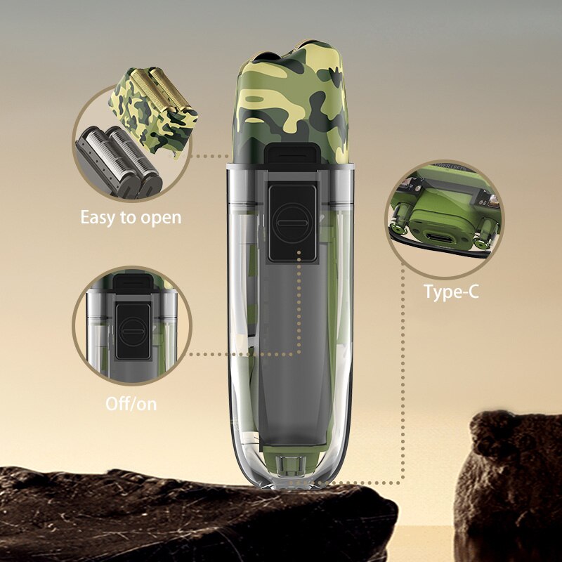 Kemei Transparent Electric Shaver Men Electric Razor Rechargeable Beard Shaver Floating Face Care Shaving Machine