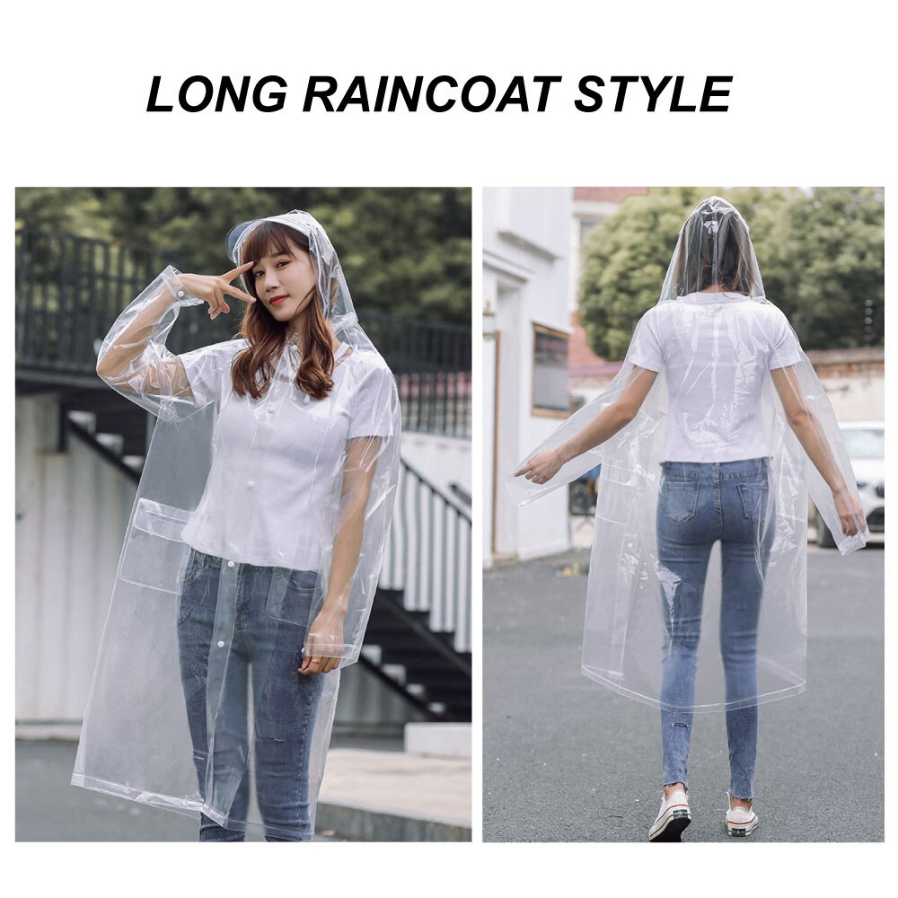 Transparent Adult Waterproof Clear Long Women Men Backpack Jacket Raincoat with Reflective Hood
