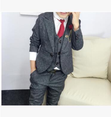 Costume de mariage 3 pièces pour garçons, avec ceinture, Style anglais, gilet formel, Blazer, ensemble de vêtements de remise de diplôme pour enfants, hiver