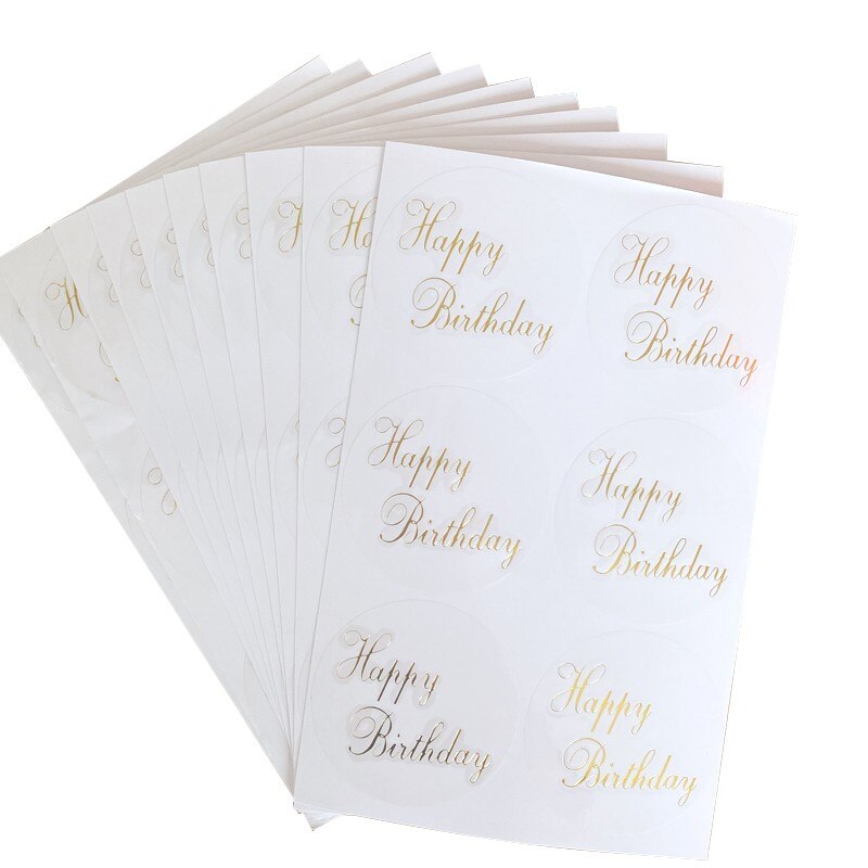 60pcs Round Happy Birthday Transparent Sticker Scrapbooking for Package Seal Labels Clear Stickers Waterproof Adhesive