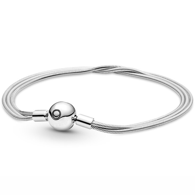 Pulsera de plata de ley 100% con broche de barril y bola, accesorio con varias cadenas de serpiente, abalorio de , joyería artesanal, 925: 2 / 17 cm