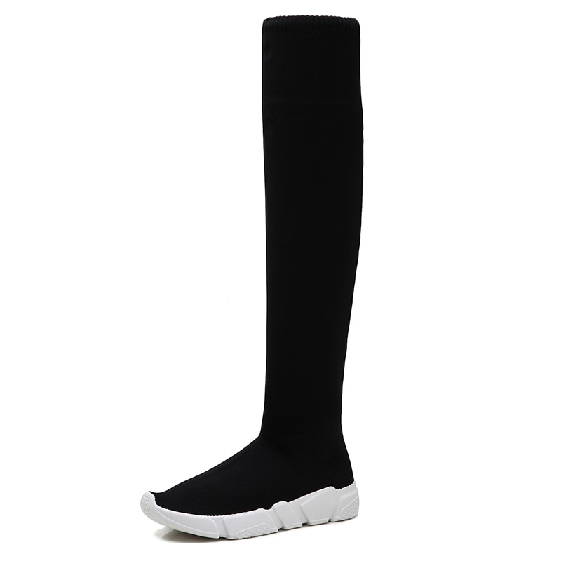 Koovan dam over the knee boots långa skor tjejer tunn resår hög dam boots plattor vilda strumpor skor sexiga