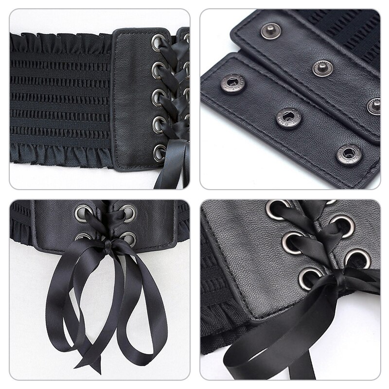 Cinturón ancho de cuero PU suave para mujer, corsé de encaje blanco y negro, cinturón femenino para vestido de boda