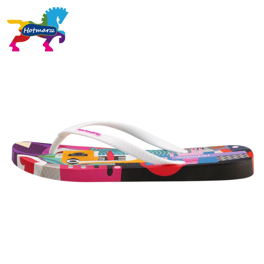 Hotmarzz Women Flip Flops Cartoon Graffiti Slippers Beach Sandals Summer Shoes Pool Shower Shoes
