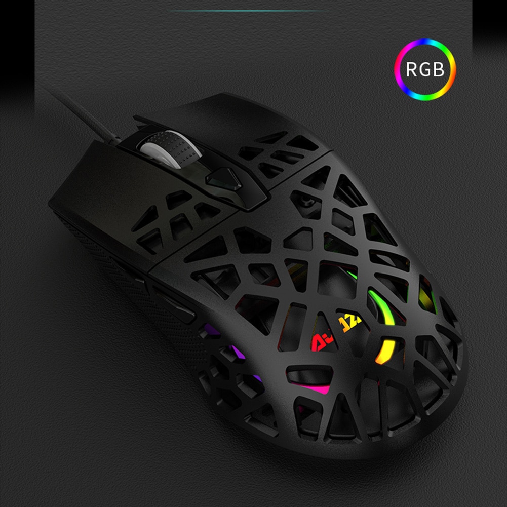 Ajazz AJ339 Hollow Macro Definition USB Wired Mouse RGB Backlight 6 Gears 6200 DPI Adjustable Symmetrical Ergonomic Gaming Mice