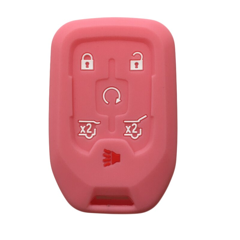 Siliconen autosleutel afstandsbediening beschermhoes voor chevrolet suburban tahoe gmc yukon 6- knops sleutelhouder beschermer: Roze