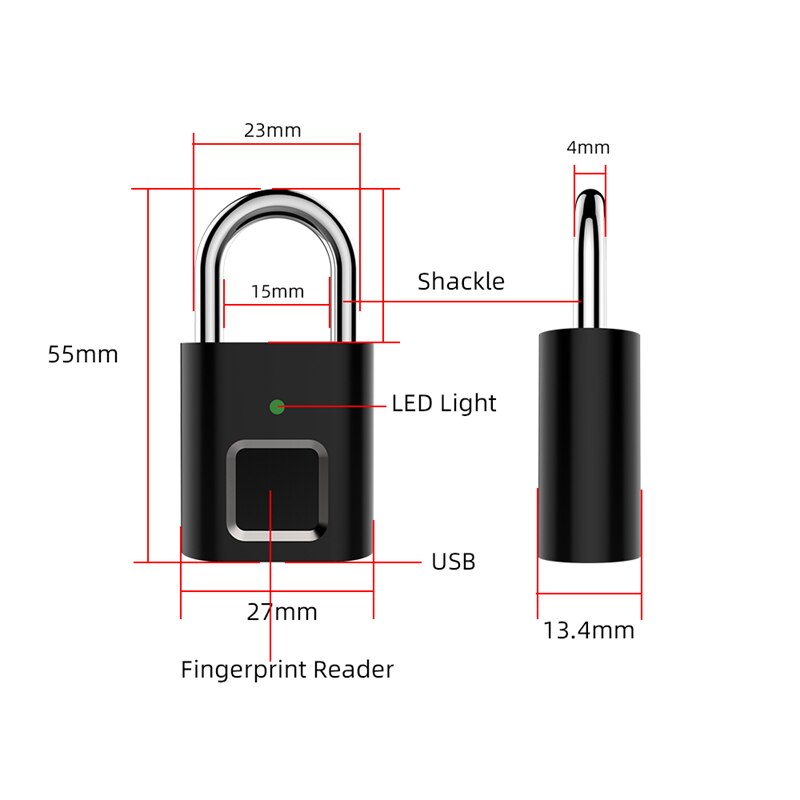 Cadenas à Empreinte Digitale Rechargeable USB - Pour Valise, Sac à Dos, Casier - Sécurité Sans Clé, 10 Empreintes