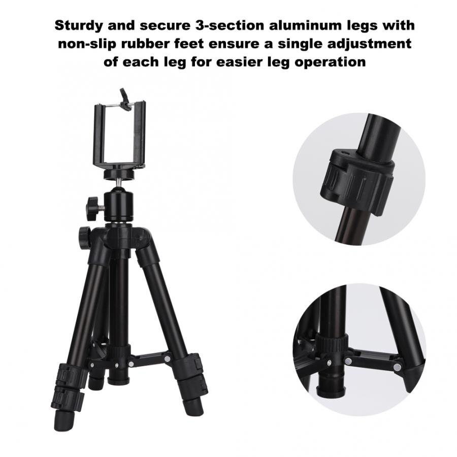 Black Portable Phone Tripod Stand Desktop Camera Ball Head Tripod Stand Holder + Mobile Phone Clip