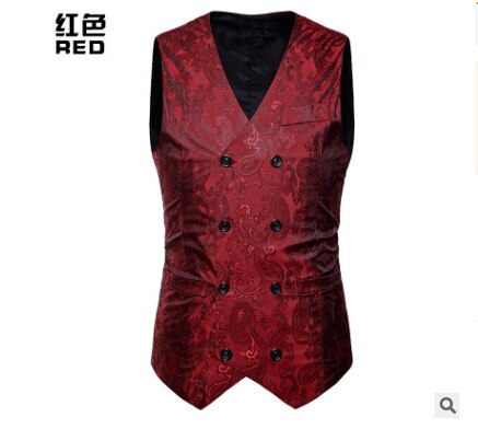 Kostymväst för män slim fit smal bröllopsväst män botton formell business slim fit väst kostym smokingväst: Röd / L