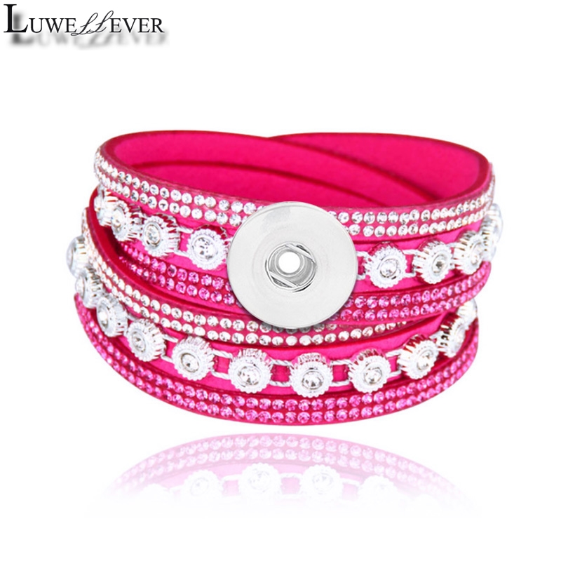 Verwisselbare Crystal 086 Steentjes Fluwelen Lederen Armband 18mm Drukknoop Sieraden Charm Bangle Voor Vrouwen 39cm