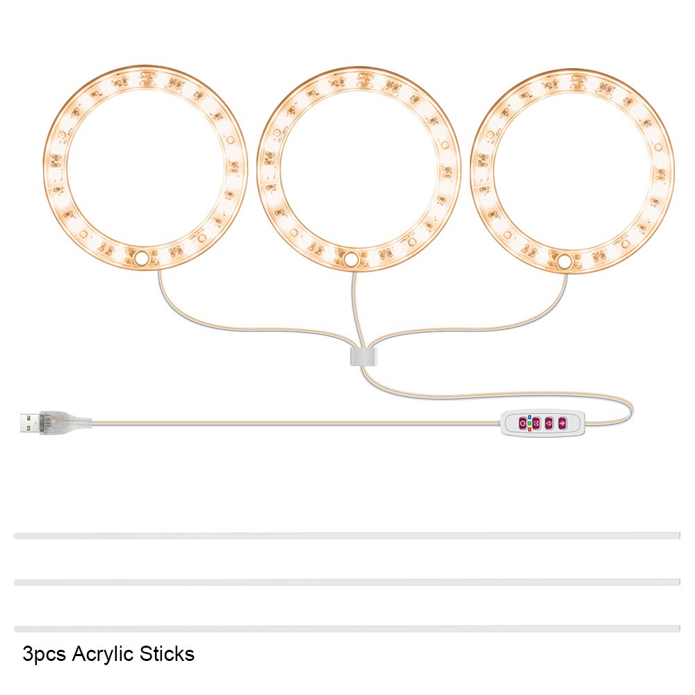 5V LED Grow Light 8/12/16H Timer USB Phyto Lamp Three Angel Ring Full Spectrum Phyto Lamp for Indoor Plants Flowers Growth Light: Sunlight 3 Rings