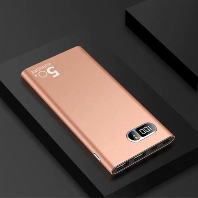 Power Bank 50000mA Large Capacity 2USB Digital Display Outdoor Travel Emergency Ultra-thin Mobile Power Portable Charg: gold