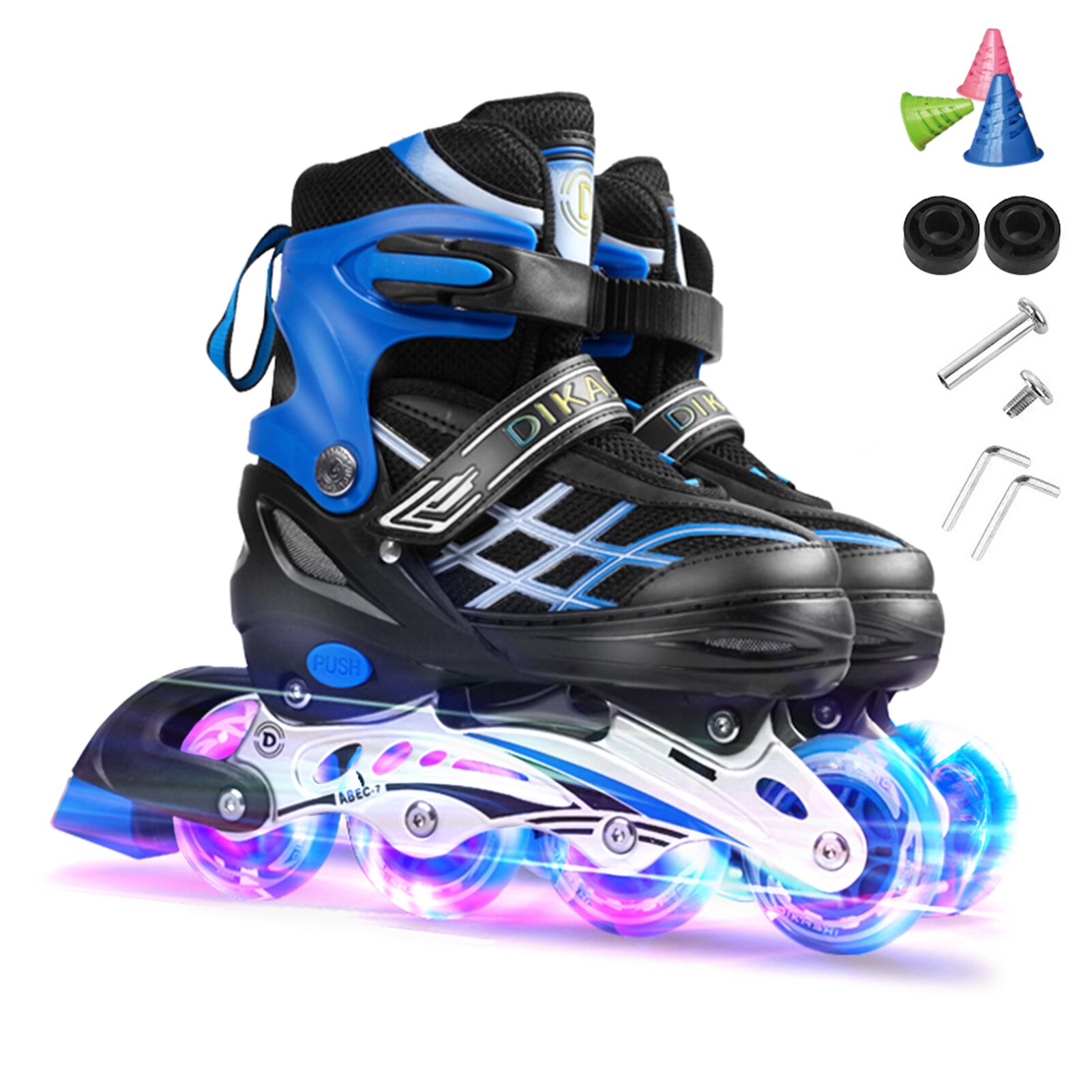 Adjustable Illuminating Inline Skates with Light Up Wheels for Kids and Youth Inline Skates for Girls Boys: Blue M