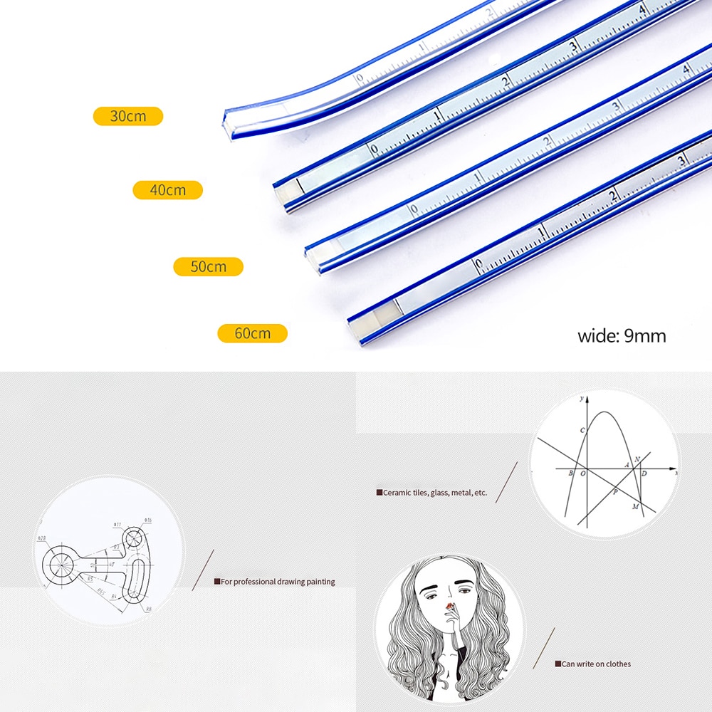 30/40/50/60cm Serpentine Flexible Curve Ruler Drafting Drawing Tool Plastic Vinyl Multi-Function Tailor Garden Measuring Tools