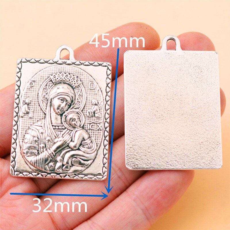 2 pièces/lot rétro chrétien miséricordieux vierge marie grand Relief Statue pendentif en métal bricolage breloques collier bijoux à la main accessoires: Argent antique plaqué