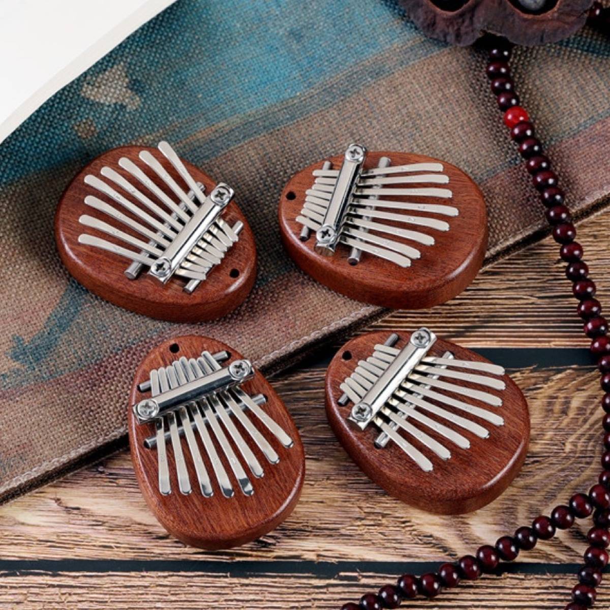 8 Key Mini Kalimba Mbira Solid Wood Finger Thumb Piano Marimba Practical Wood Muscial Instrument Pendant for Beginners