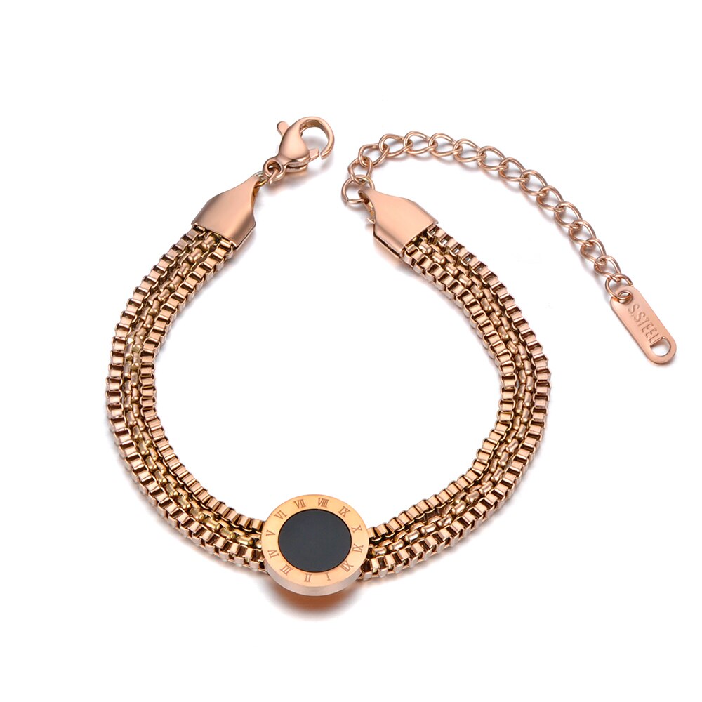 Pulseras Lokaer de tres capas con números romanos para mujer, pulsera de cadena de eslabones de acero inoxidable para de cumpleaños B20014: Default Title