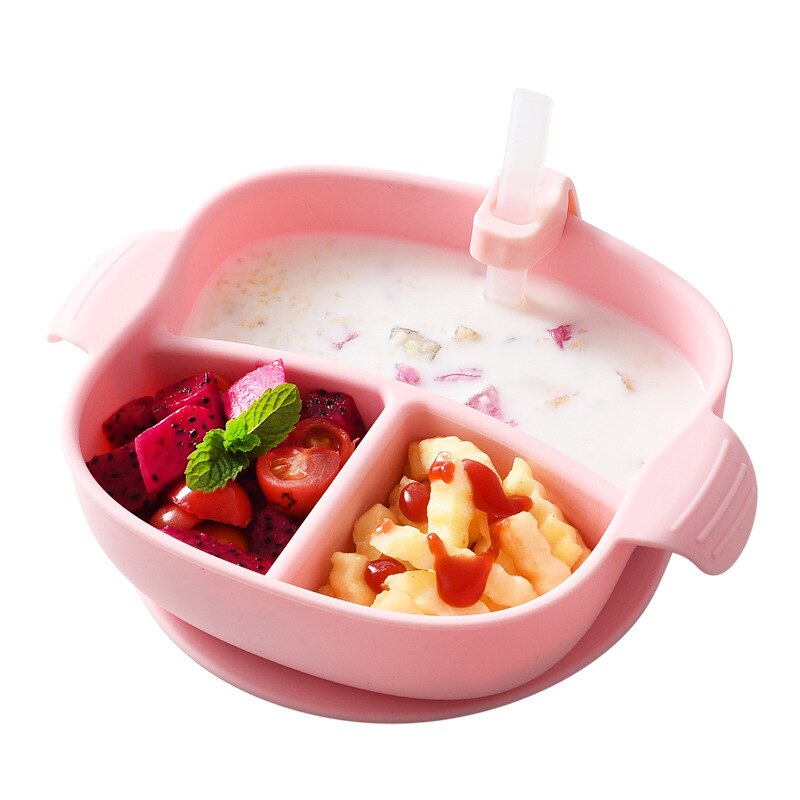Baby Dinner Plate Integrated Children's Dinner Plate Grid Plate Infant Silicone Supplementary Food Plate Desktop Plate