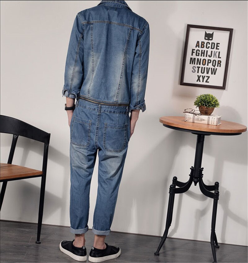 Denim overalls herre langærmet blå denim jakke herre hip-hop street shooting herre overalls herre jeans