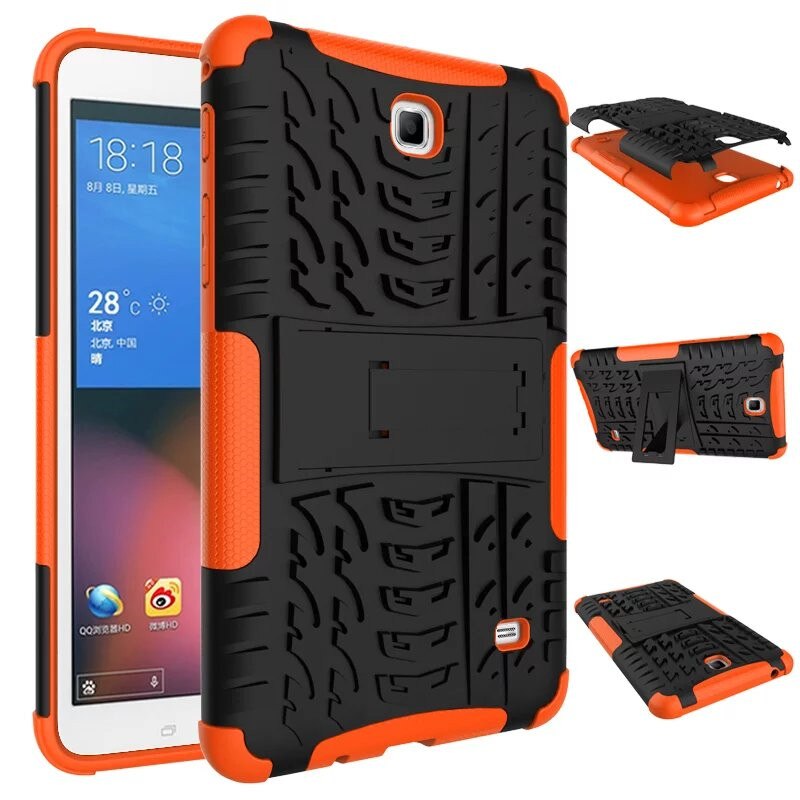 Funda de silicona para tableta Samsung Galaxy Tab 4 7,0, carcasa trasera de doble armadura con soporte, TPU + PC, T230, T231, T235, SM-T230, 7 pulgadas: Orange