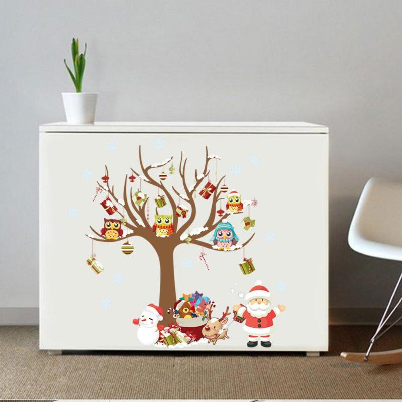 Diy christmas wallsticker stue dekal vindu utstillingsvindu glass nisse ugler tre snøflak år juledekor