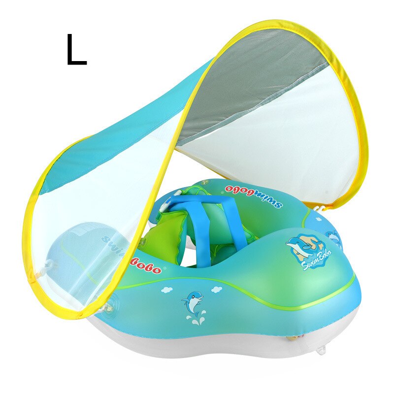 Baby Swimming Float with Sun Canopy Inflatable Infant Floating Swim Rings Kids Swim Pool Accessories Circle Bathing Summer Toys: B Blue L