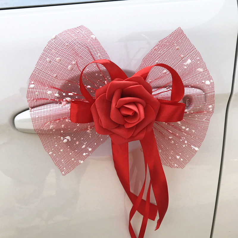 Deurgrepen Mooie Bruiloft Festival Benodigdheden 1PC Achteruitkijkspiegel Decoraties Voor Bruiloft Auto Decor Decoratie Bloem: Rood