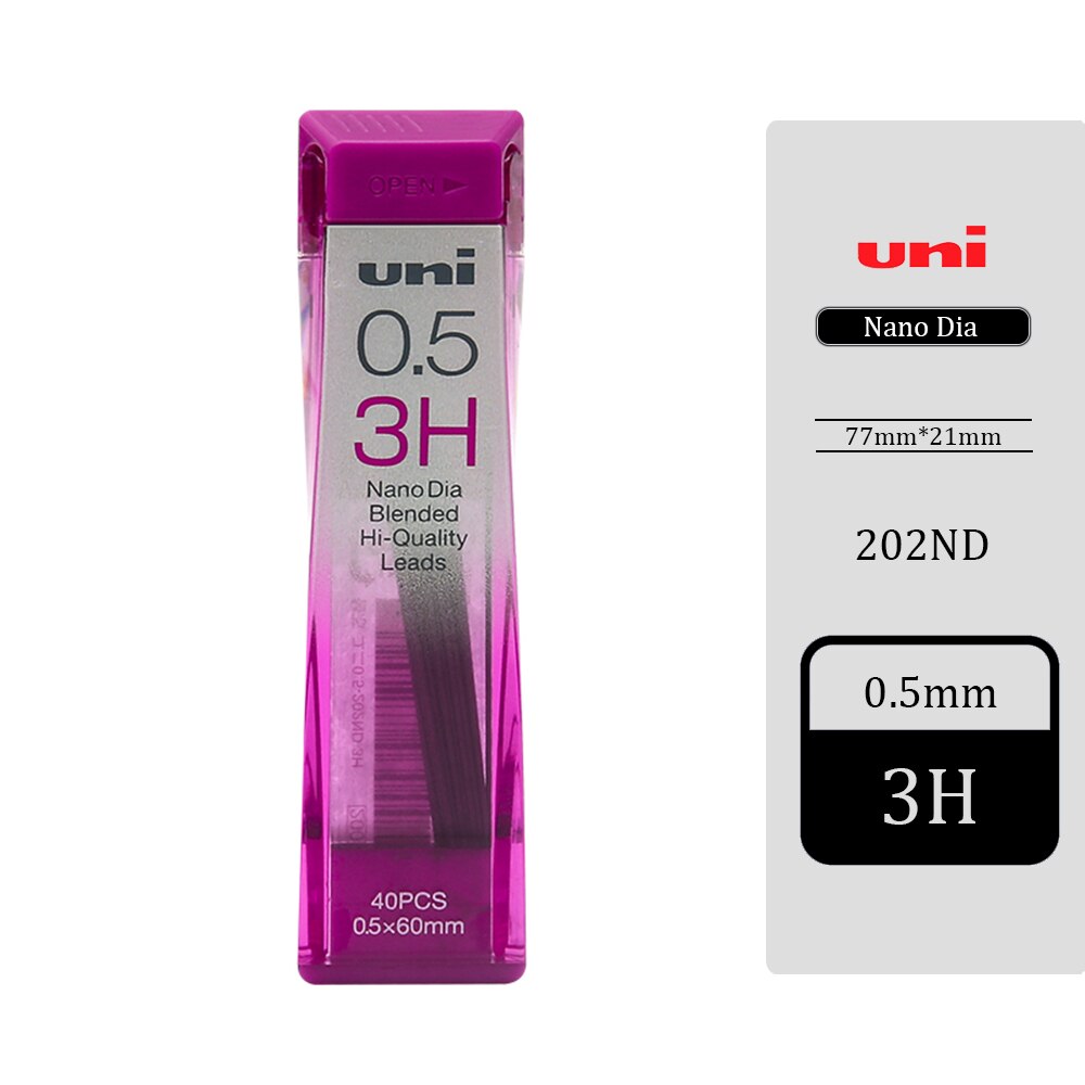 UNI 202ND Automatic Pencil Lead 0.5/0.7/0.3 Refill Nano Diamond Not Easy To Break Pencil Lead Black HB/2B/2H/B for Students: 0.5mm 3H
