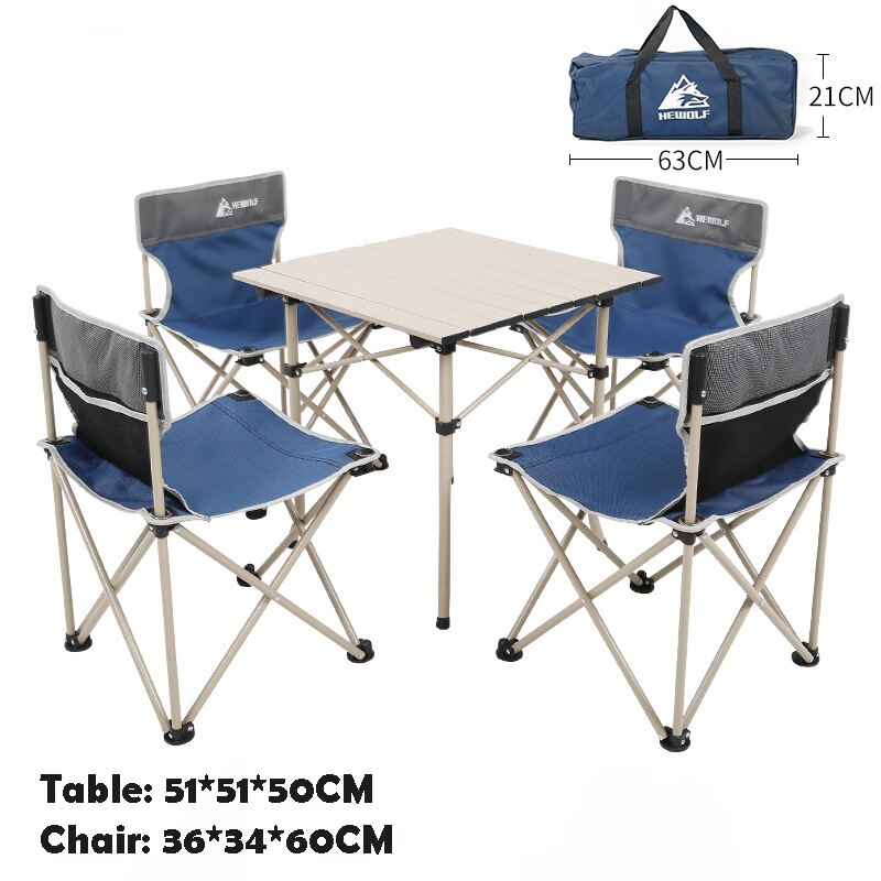 Hewolf Outdoor Opvouwbare Tafel En Stoel 5 Stuk Set Aluminium Legering Vissen Draagbare Opslag Stoel Camping Tafel set: Blue