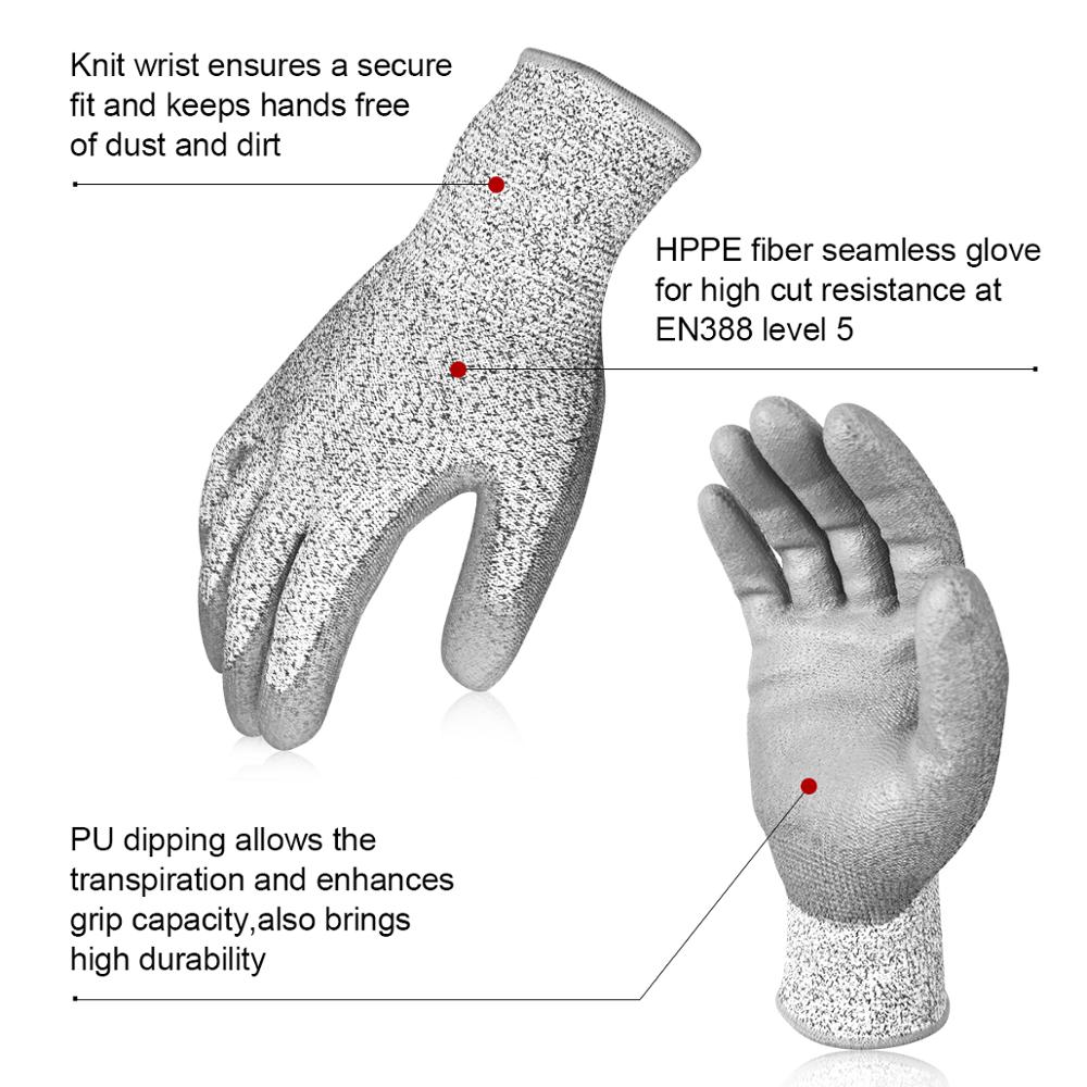 PU Coated Cut Resistant Safety Work Gloves Level 5 Cut Protection Gloves Comfortable Soft Work Gloves