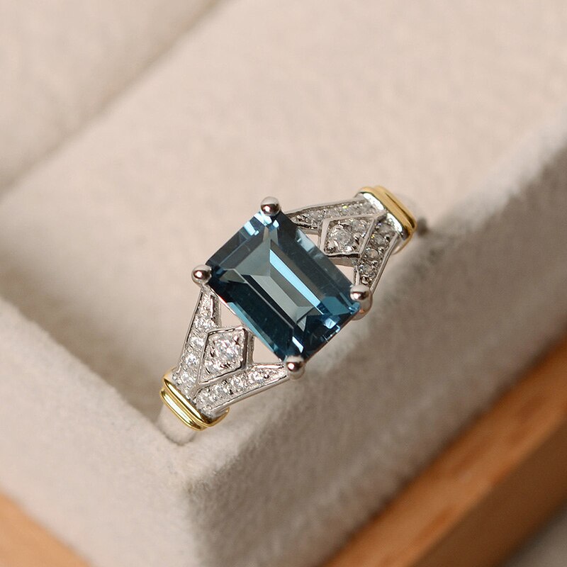 Wedding Unique Seaside Ring Blue Square Crystal 1PC Zirconia Blue Girls Beautiful Exquisite Engagement Party
